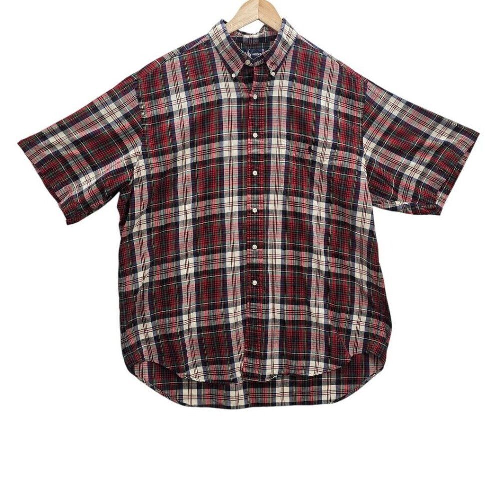 Ralph Lauren Mens XL Short Sleeve Blaire Plaid Button Up Shirt